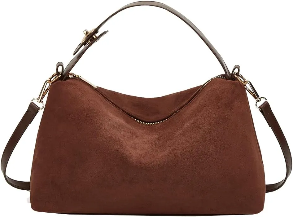 Suede Shoulder Bags For Women Crossbody Bag Suede Tote Bag Satchels Slouchy Work Purses Crescent Handbag Fall Top Handle