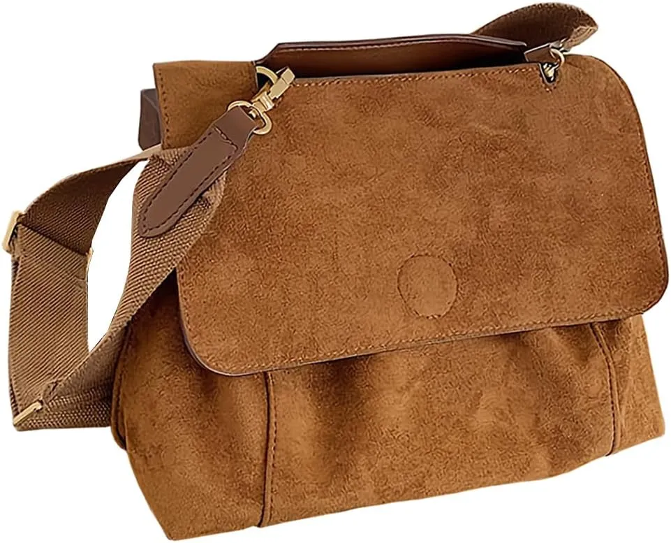 Suede Tote Bag Slouchy Work Bag Trendy Retro Suede Shoulder Bag Crossbody Messenger Bag Purse for Women