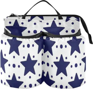 Suitcase Cup Holder Folding Dark Blue Stars Dot White Travel Drink Bag with Strap Hold Two Coffee Mugs for Attendant Must Haves para