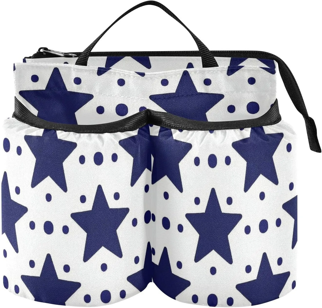 Suitcase Cup Holder Folding Dark Blue Stars Dot White Travel Drink Bag with Strap Hold Two Coffee Mugs for Attendant Must Haves para