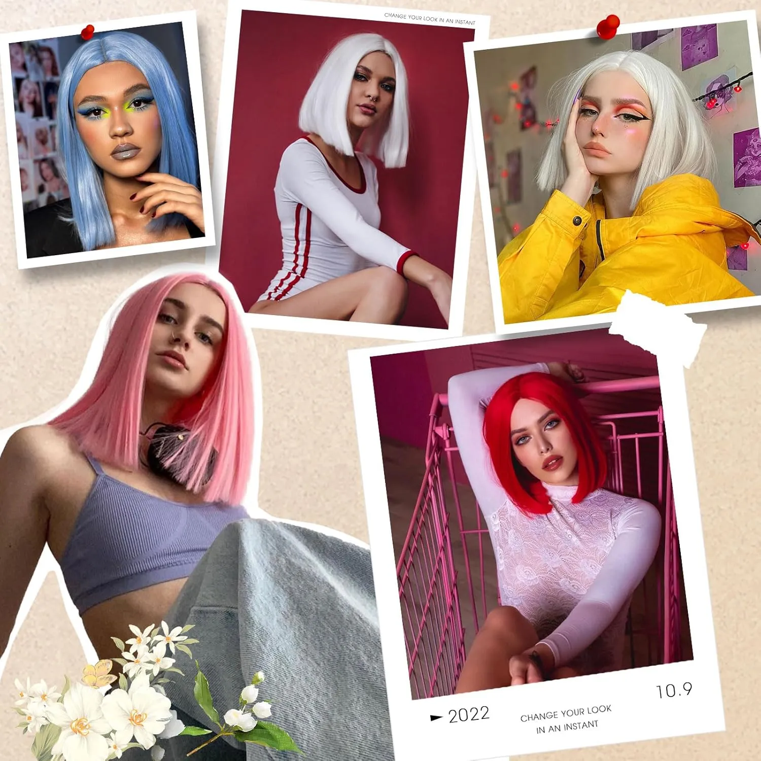 SUKRI Straight Blue Bob Wig Middle Part Short Light Blue Bob Wigs for Women 12Inch Shoulder Length Blue Wigs without Bangs Synthetic Wigs for Costume Cosplay