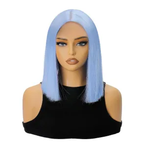 SUKRI Straight Blue Bob Wig Middle Part Short Light Blue Bob Wigs for Women 12Inch Shoulder Length Blue Wigs without Bangs Synthetic Wigs for Costume Cosplay
