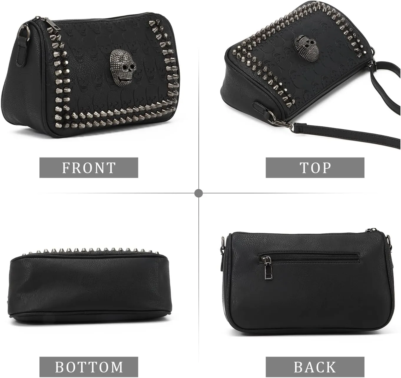 SUKUTU Womens Punk Skull Rivet Shoulder Bag PU Leather Goth Crossbody Bag with Chain Wallet Purse for Girls
