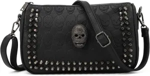SUKUTU Womens Punk Skull Rivet Shoulder Bag PU Leather Goth Crossbody Bag with Chain Wallet Purse for Girls