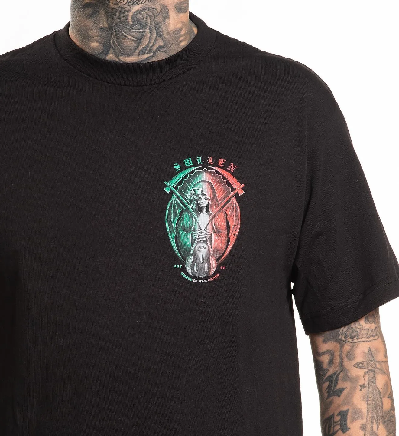 Sullen Men's De La Muerte Mex Tattoo Lifestyle Graphic Standard Day of The Dead Capsule Short Sleeve Tee Black