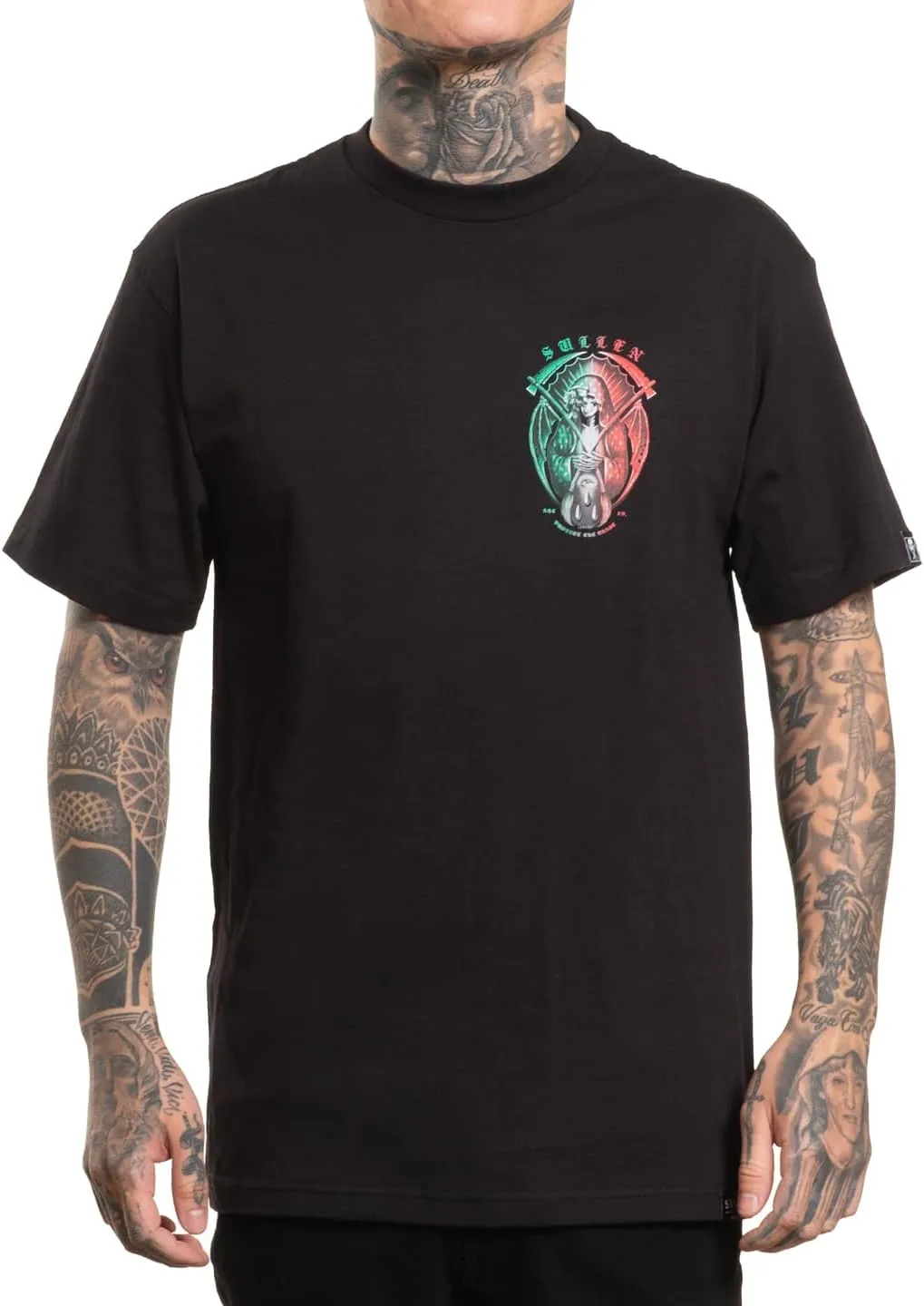 Sullen Men's De La Muerte Mex Tattoo Lifestyle Graphic Standard Day of The Dead Capsule Short Sleeve Tee Black