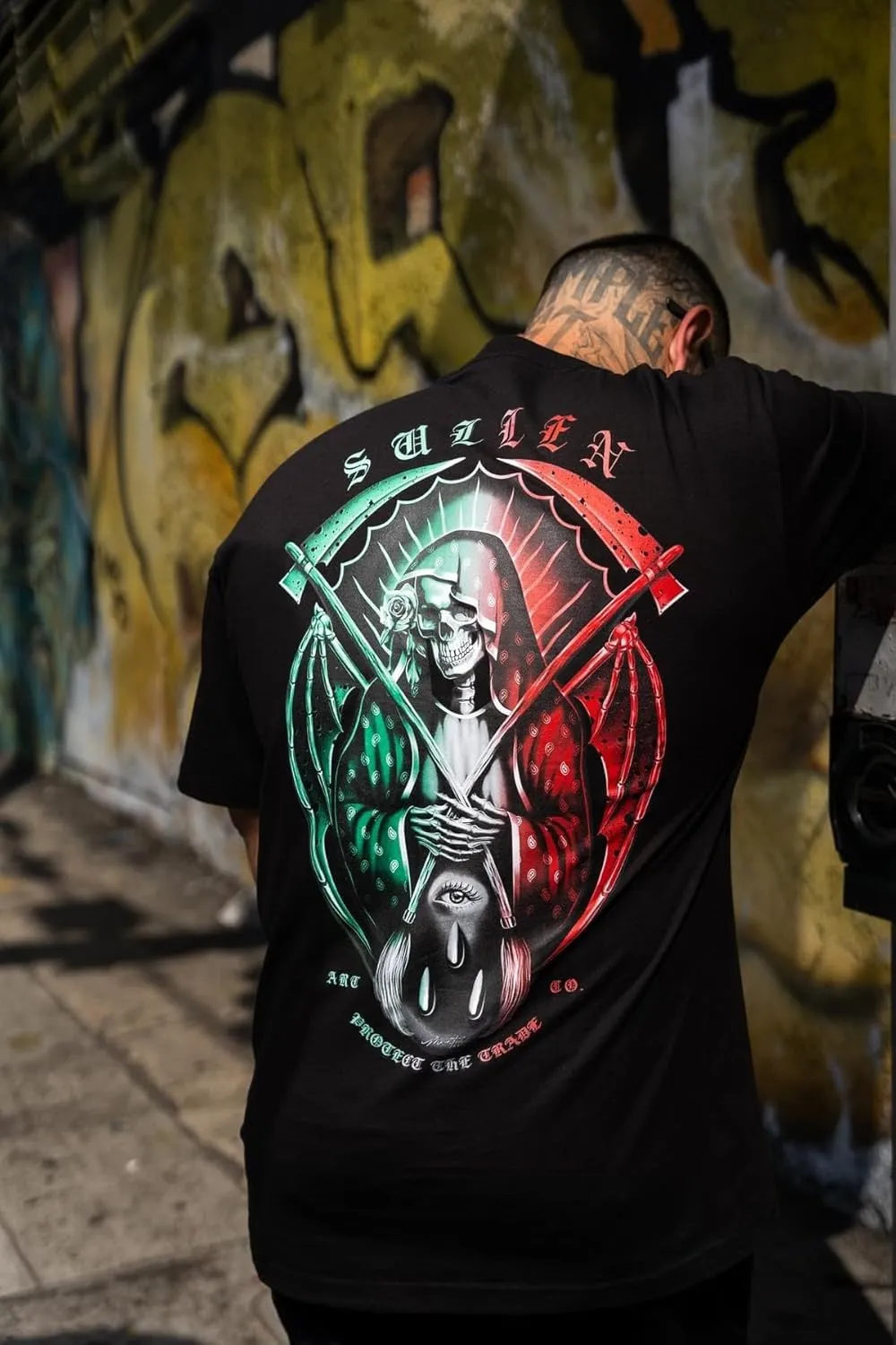 Sullen Men's De La Muerte Mex Tattoo Lifestyle Graphic Standard Day of The Dead Capsule Short Sleeve Tee Black