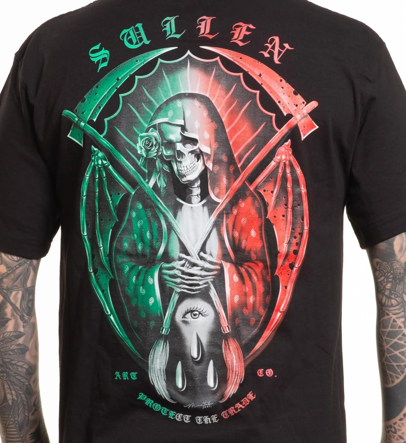 Sullen Men's De La Muerte Mex Tattoo Lifestyle Graphic Standard Day of The Dead Capsule Short Sleeve Tee Black