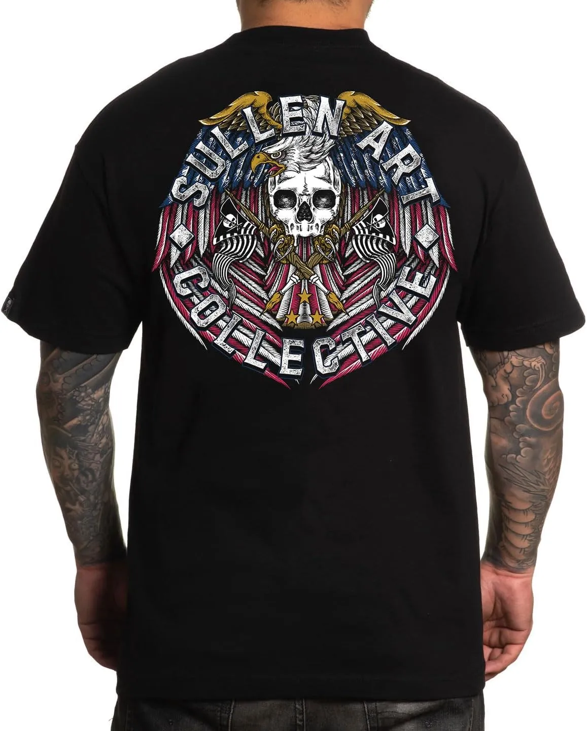 Sullen Men's Eagle Badge Americana Capsule Tattoo Lifestyle Graphic Standard Short Sleeve Tee Black