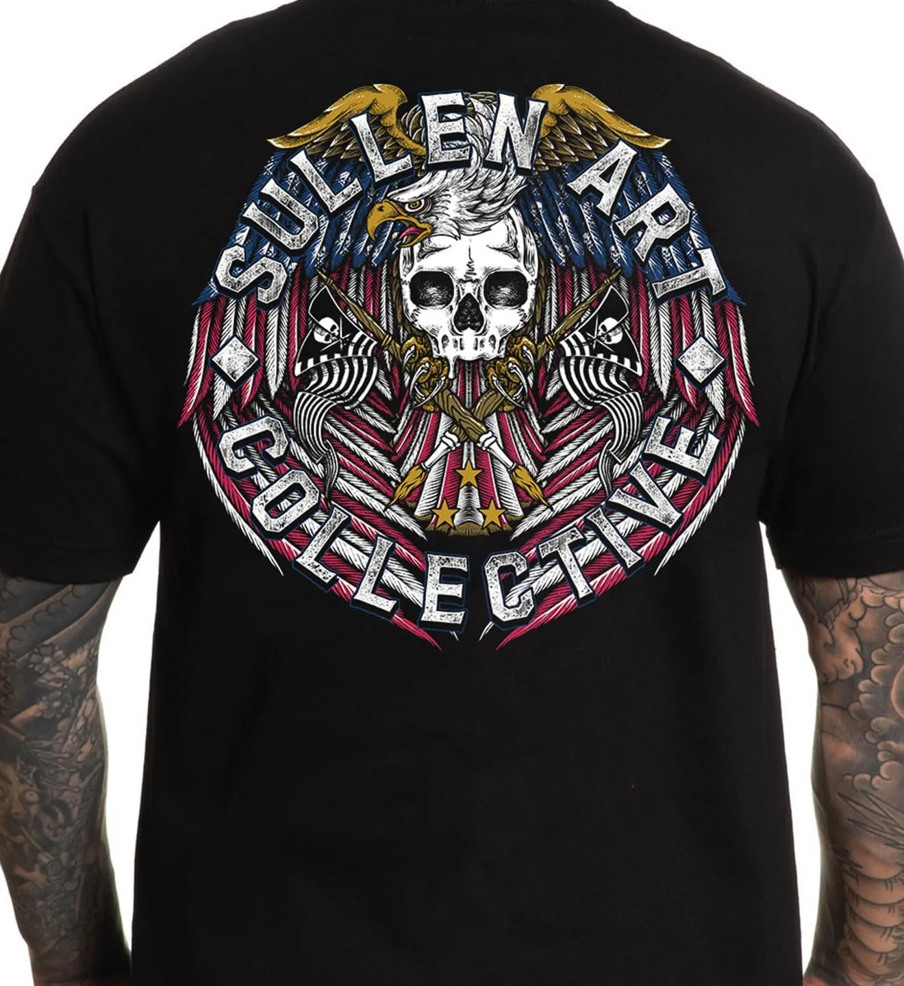 Sullen Men's Eagle Badge Americana Capsule Tattoo Lifestyle Graphic Standard Short Sleeve Tee Black