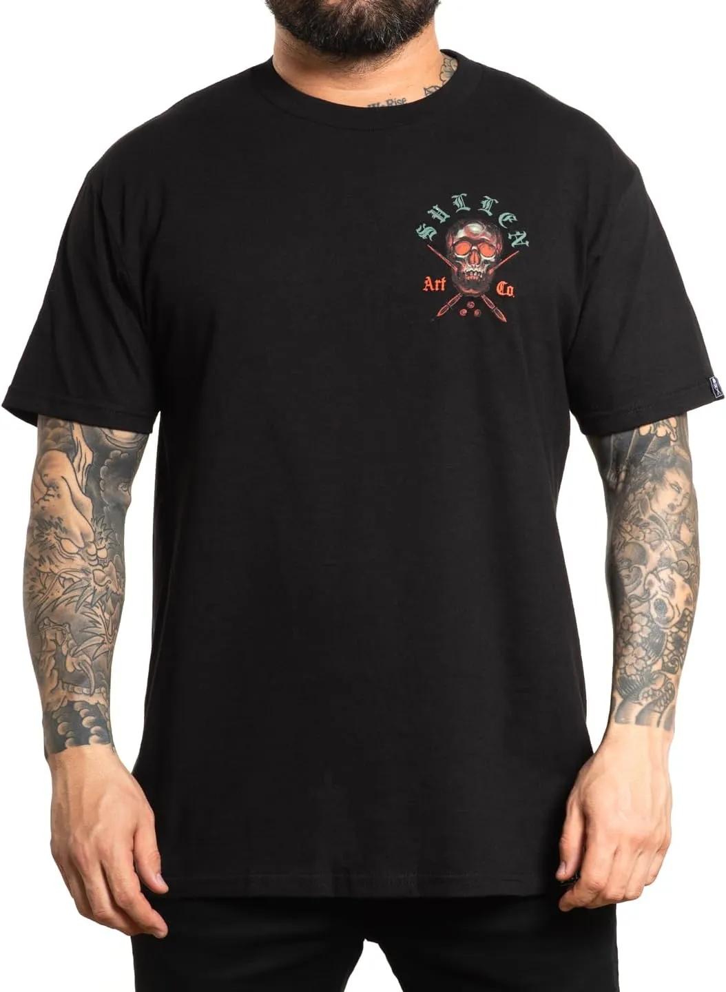 Sullen Men's Glow Skull Badge Artist Series Tattoo Lifestyle Graphic Standard Short Sleeve Tee, Black