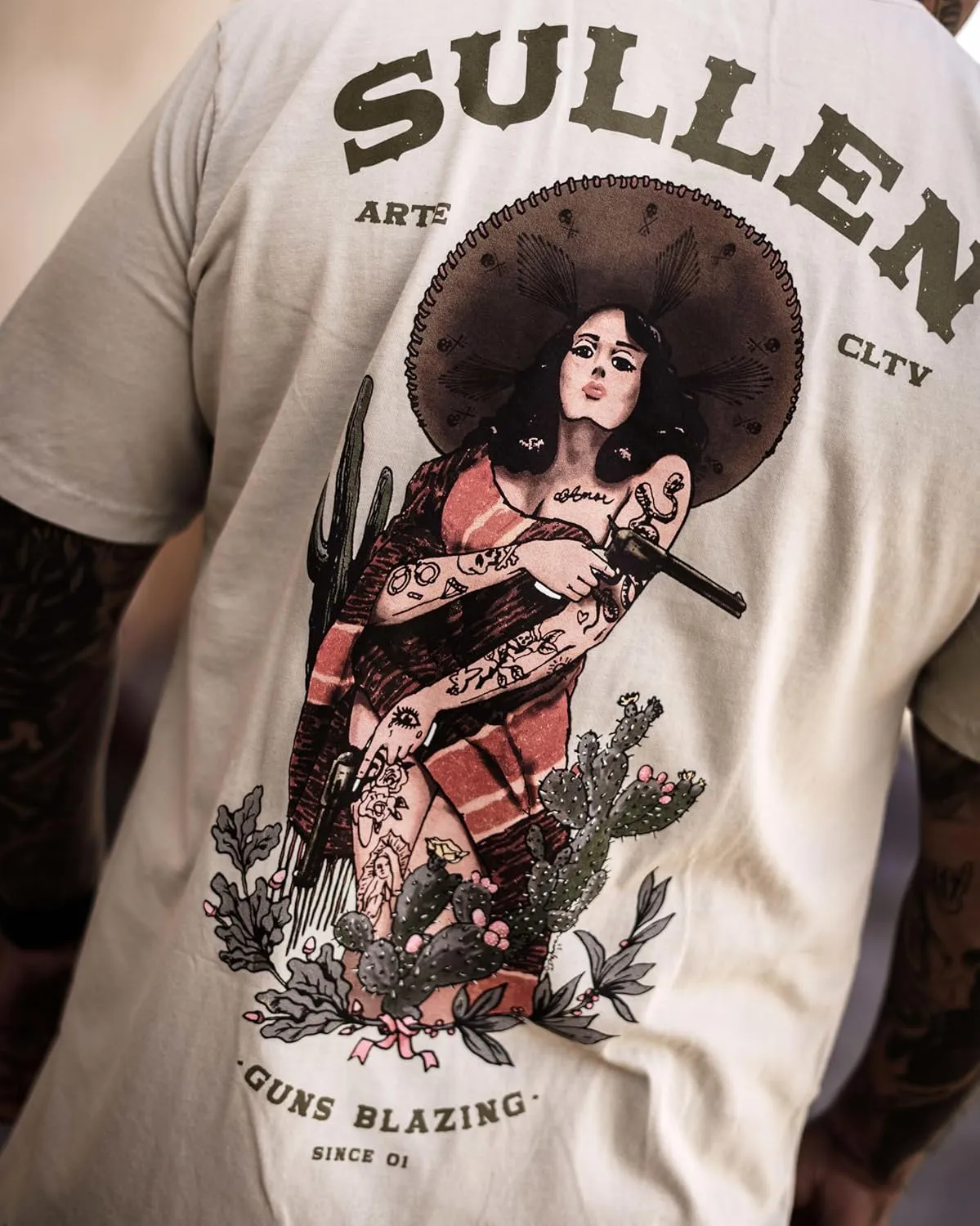 Sullen Men's Guns Blazing Tattoo Lifestyle Graphic Banditios De Arte Capsule Premium Short Sleeve Tee