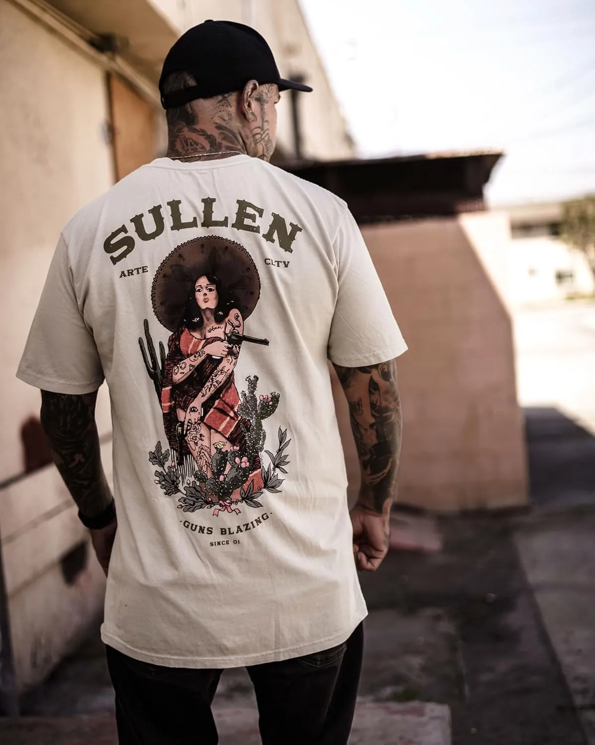 Sullen Men's Guns Blazing Tattoo Lifestyle Graphic Banditios De Arte Capsule Premium Short Sleeve Tee