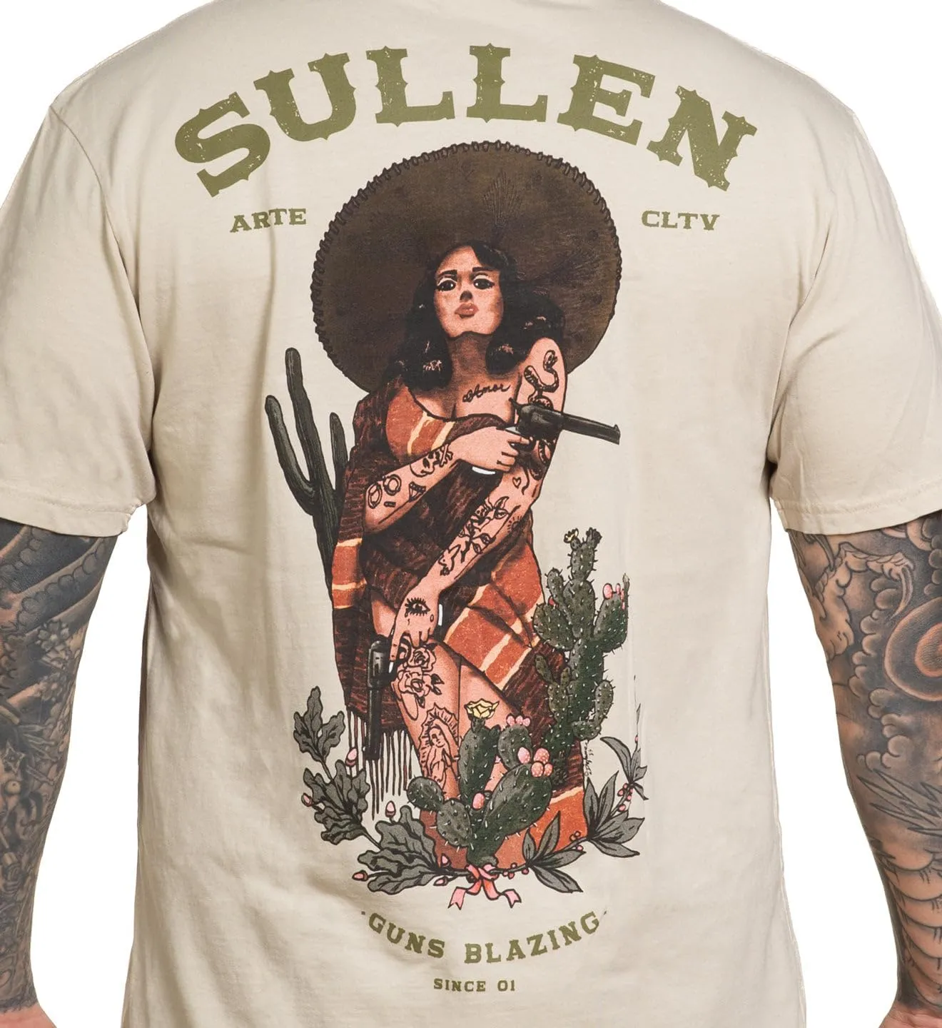 Sullen Men's Guns Blazing Tattoo Lifestyle Graphic Banditios De Arte Capsule Premium Short Sleeve Tee