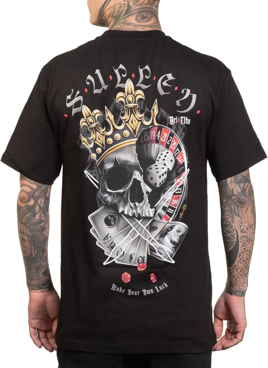 Sullen Men's Make Your Luck Tattoo Lifestyle Graphic Stacked Deck Capsule Standard Short Sleeve Tee