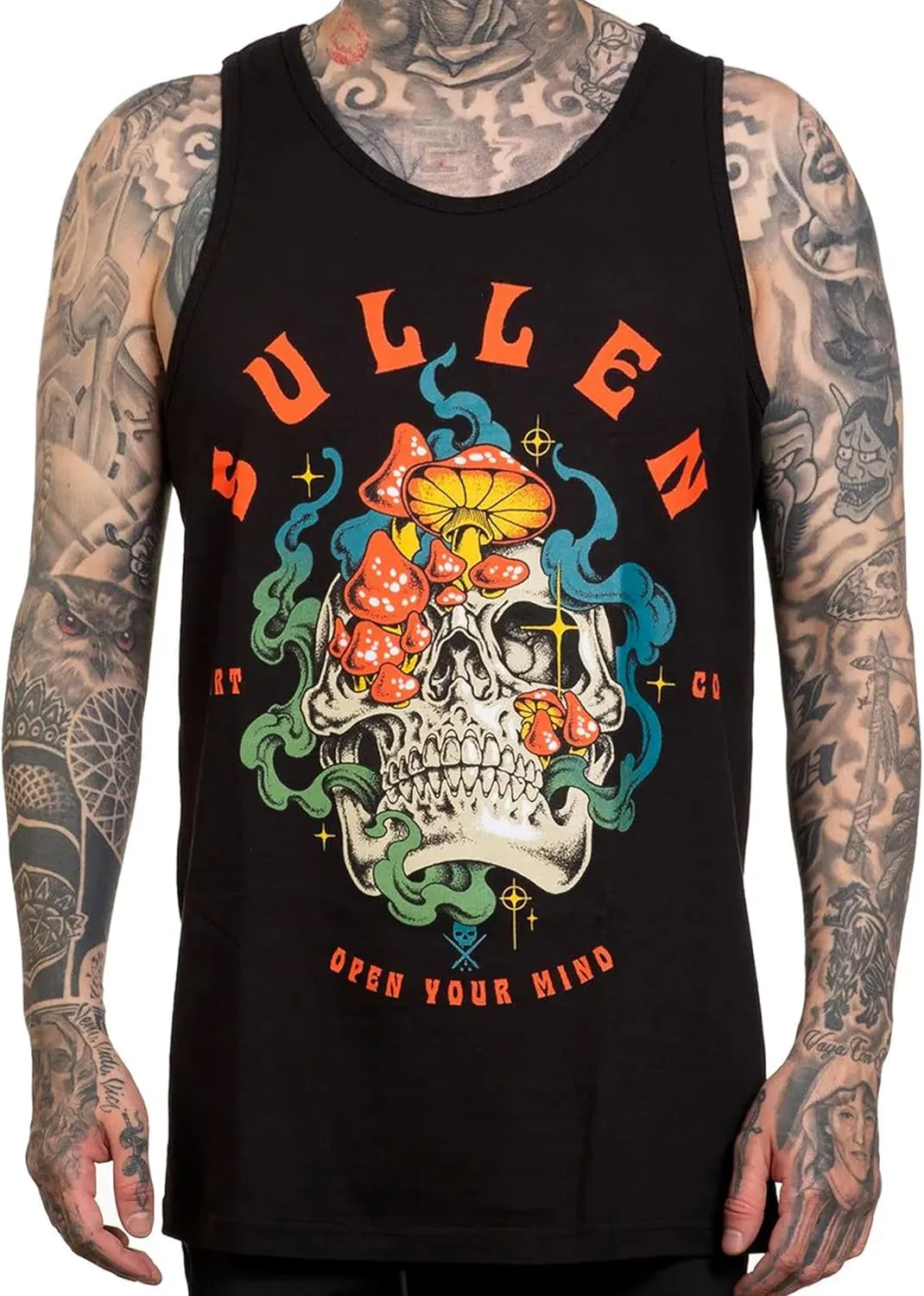 Sullen Men's Open Your Mind Rasta Capsule Tattoo Lifestyle Graphic Standard Sleeveless Tank Black