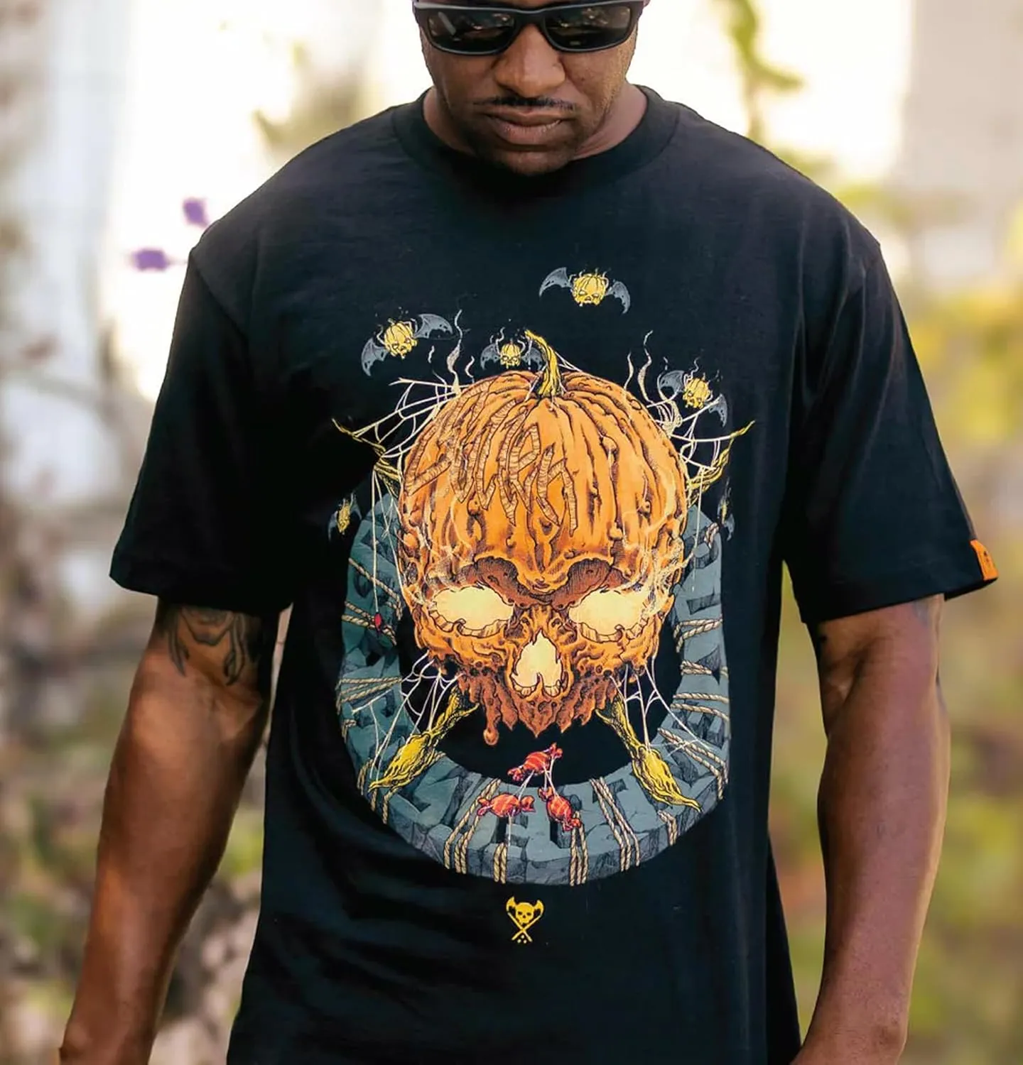 Sullen Men's Pumpkin Badge Tattoo Lifestyle Graphic Sulleween Capsule Standard Short Sleeve Tee Black