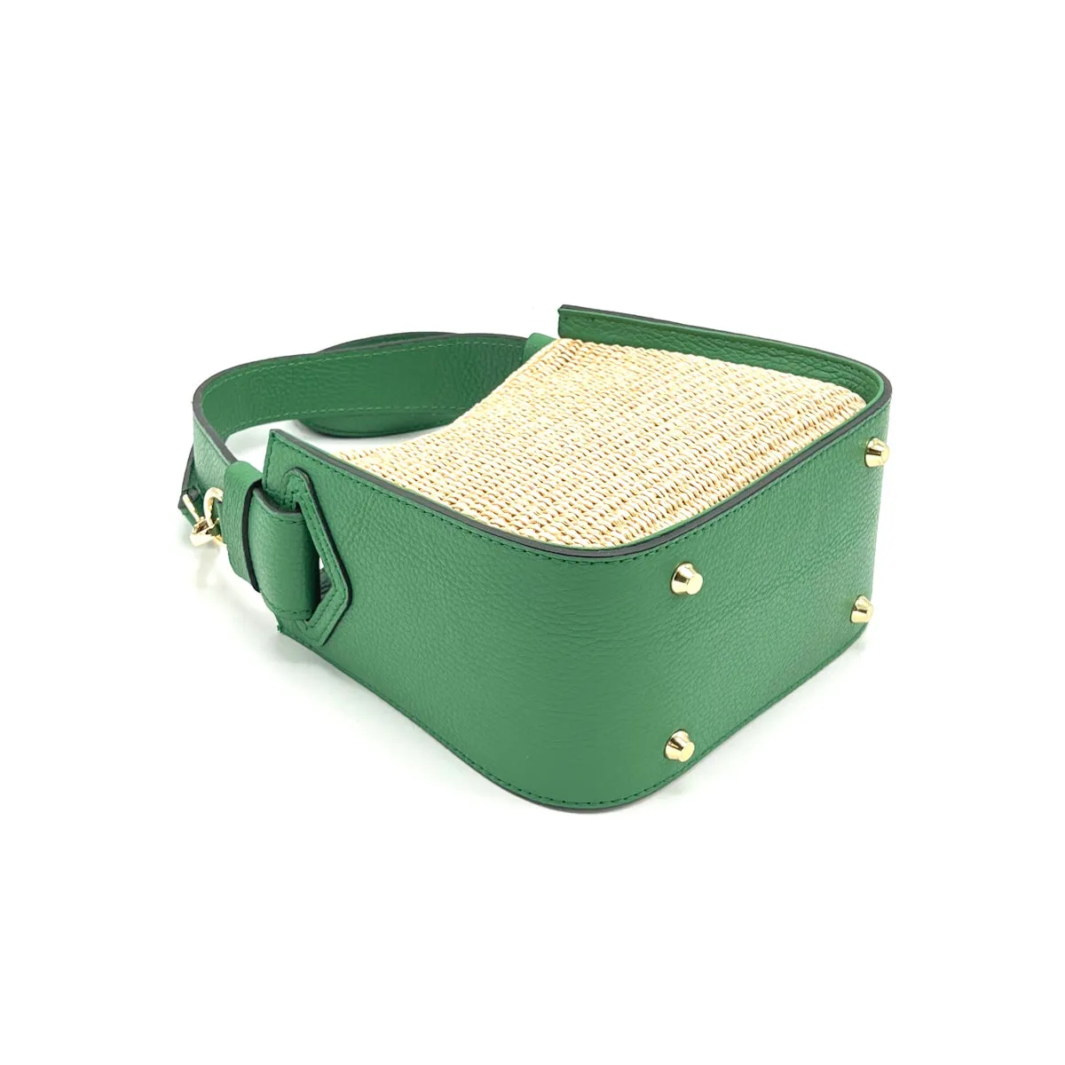Summer collection, small leather and straw shoulder bag, Made in Italy, art. 112563