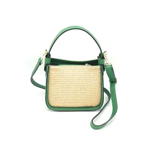 Summer collection, small leather and straw shoulder bag, Made in Italy, art. 112563