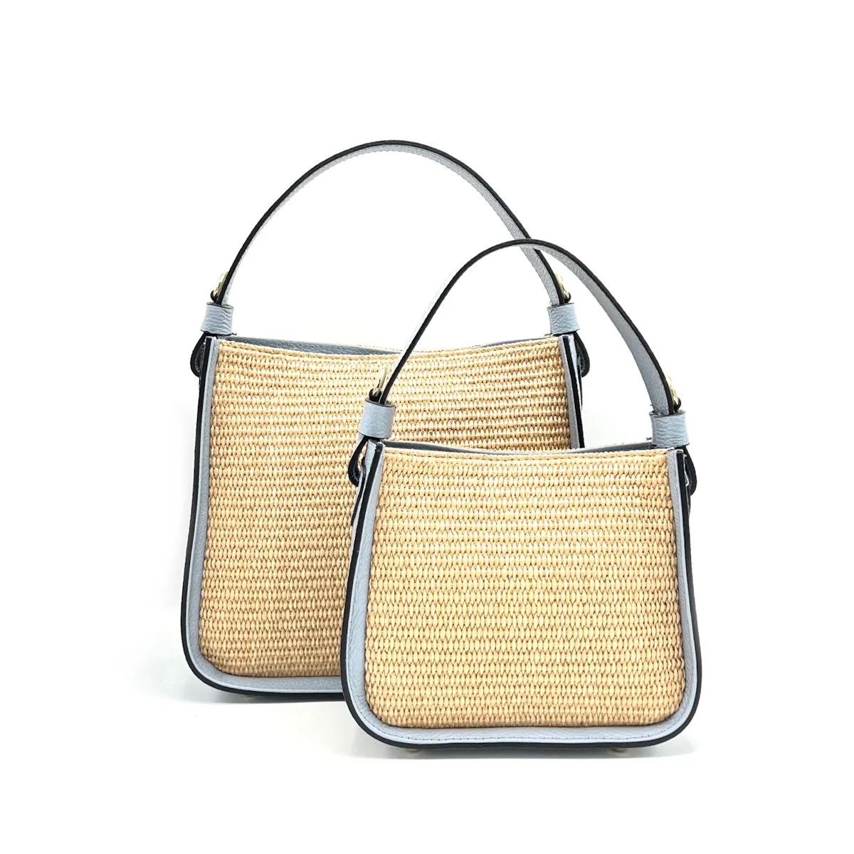 Summer collection, small leather and straw shoulder bag, Made in Italy, art. 112563
