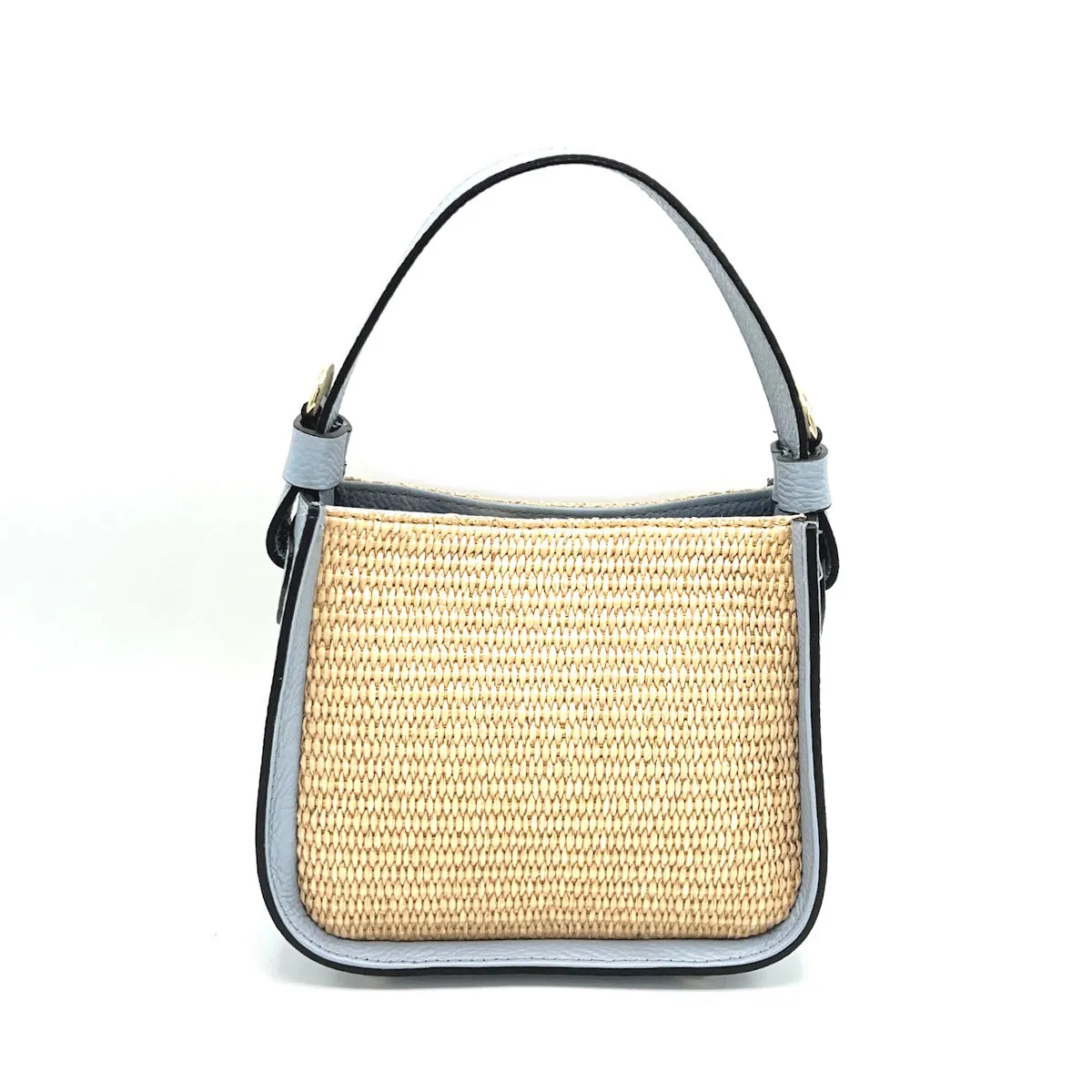 Summer collection, small leather and straw shoulder bag, Made in Italy, art. 112563