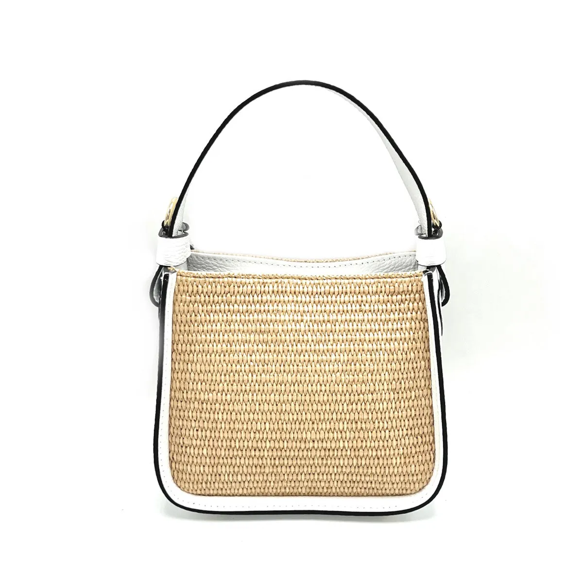 Summer collection, small leather and straw shoulder bag, Made in Italy, art. 112563