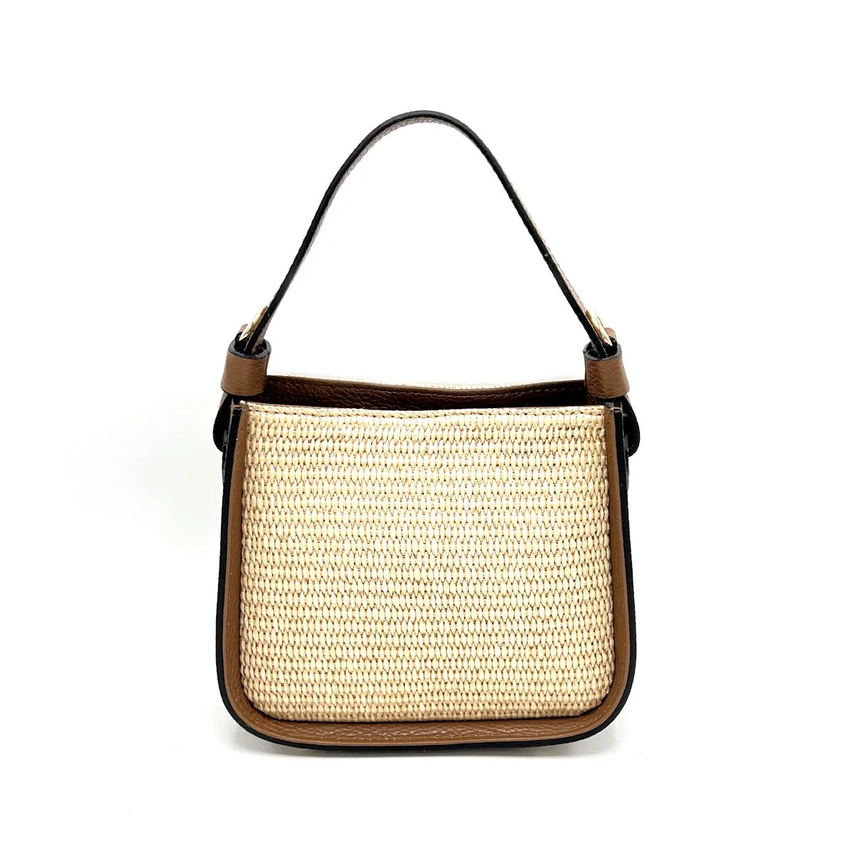 Summer collection, small leather and straw shoulder bag, Made in Italy, art. 112563