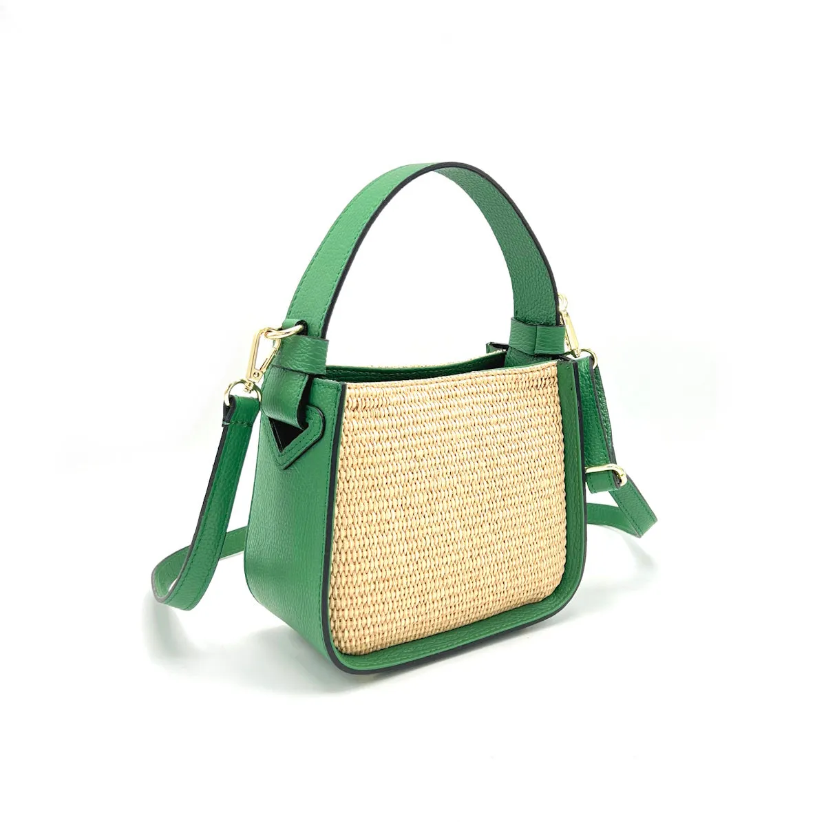 Summer collection, small leather and straw shoulder bag, Made in Italy, art. 112563