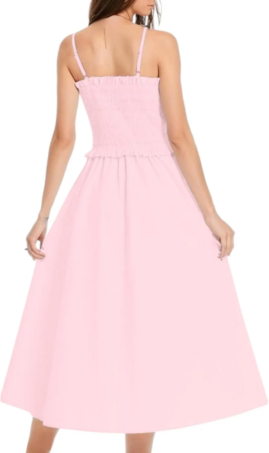 Summer Dresses for Women 2025 Strapless Sundress Off Shoulder Sleeveless High Waist Smocked A-Line Beach Maxi Dress