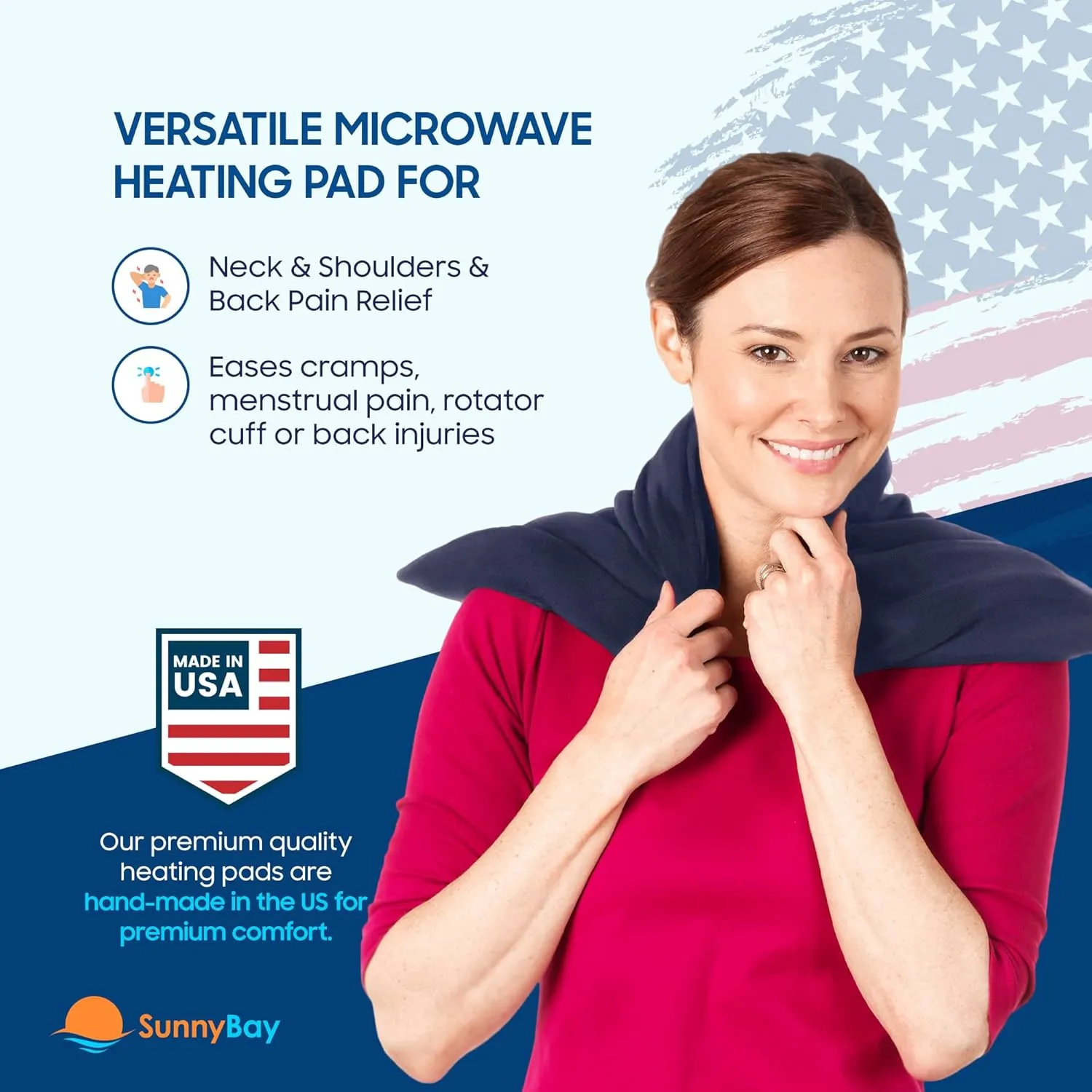 SunnyBay Extra Large Microwave Heating Pad, Microwavable Heavy Weighted Full Body Moist Hot or Cold Pack and Washable Fleece Cover, 10x24 Inches, FSA HSA Eligible, 4 lbs, Made in USA, Navy Blue