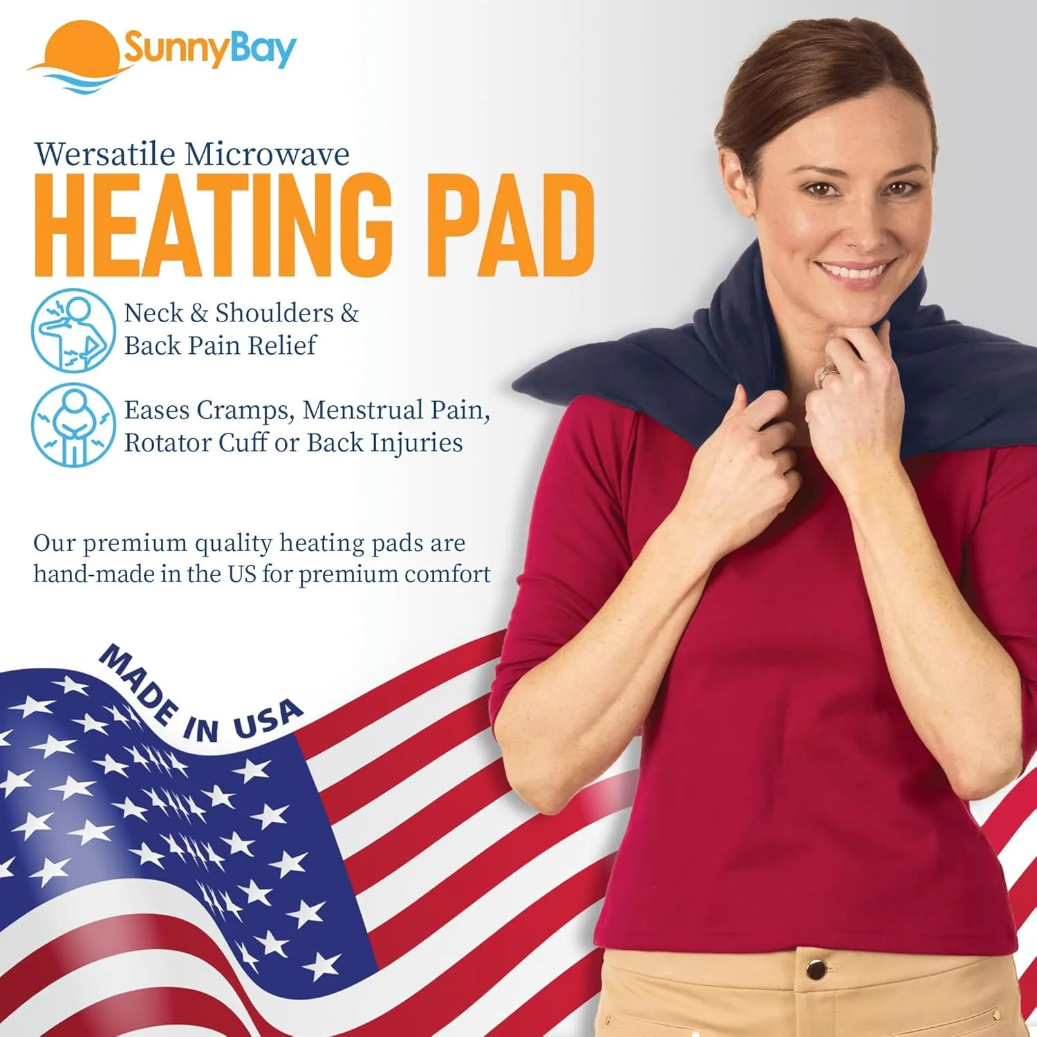 SunnyBay Extra Large Microwave Heating Pad, Microwavable Heavy Weighted Full Body Moist Hot or Cold Pack and Washable Fleece Cover, 10x24 Inches, FSA HSA Eligible, 4 lbs, Made in USA, Navy Blue