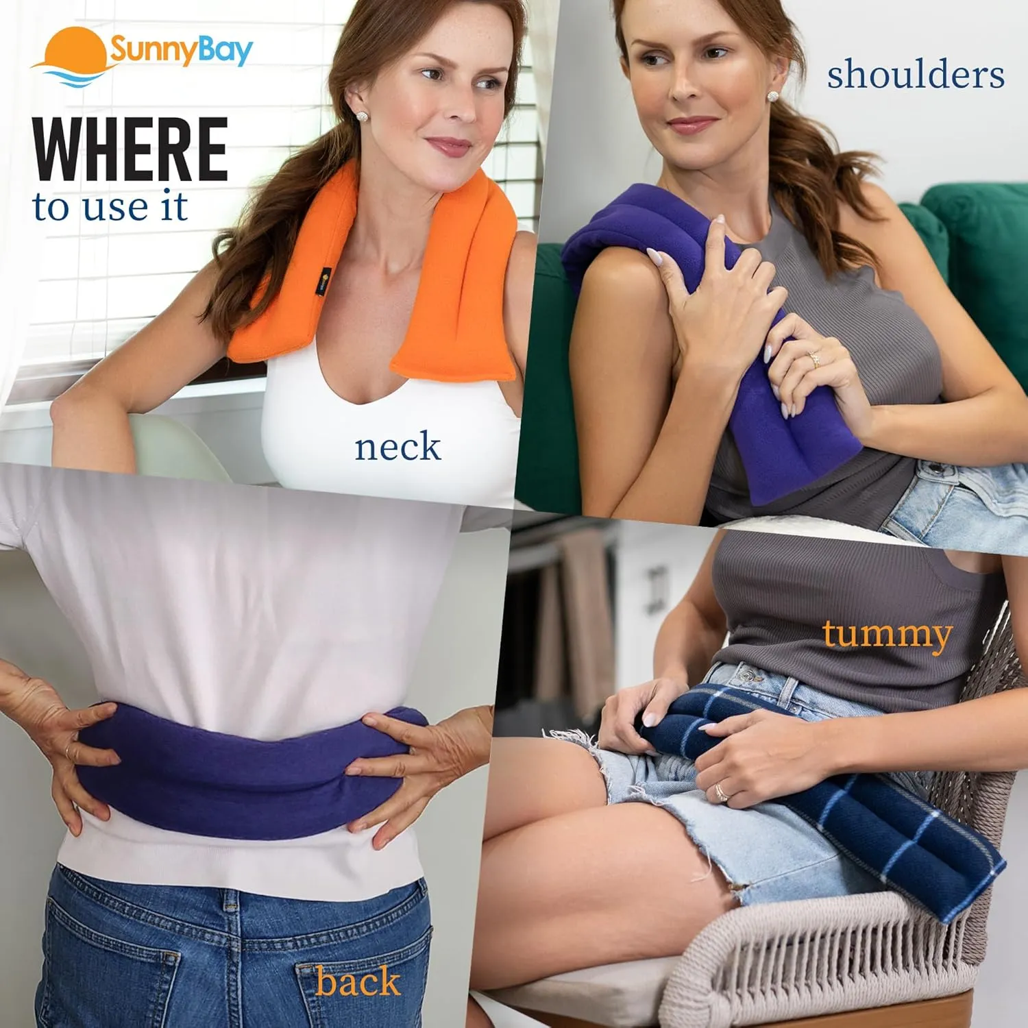 SunnyBay Microwavable Heating Pads, Microwavable Moist Heated Neck and Shoulder Wrap, Versatile Weighted Beanbag Cold Pack or Warm Compress, 2.2 lbs, 26x4 Inches, Navy Blue