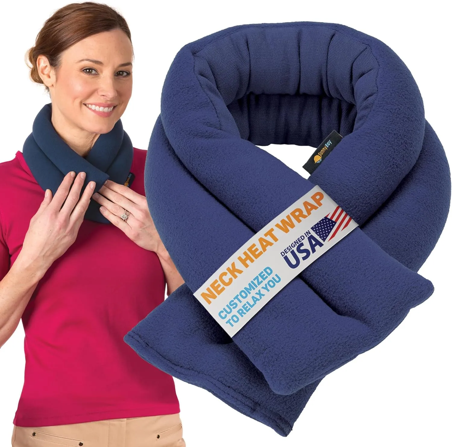 SunnyBay Microwavable Heating Pads, Microwavable Moist Heated Neck and Shoulder Wrap, Versatile Weighted Beanbag Cold Pack or Warm Compress, 2.2 lbs, 26x4 Inches, Navy Blue
