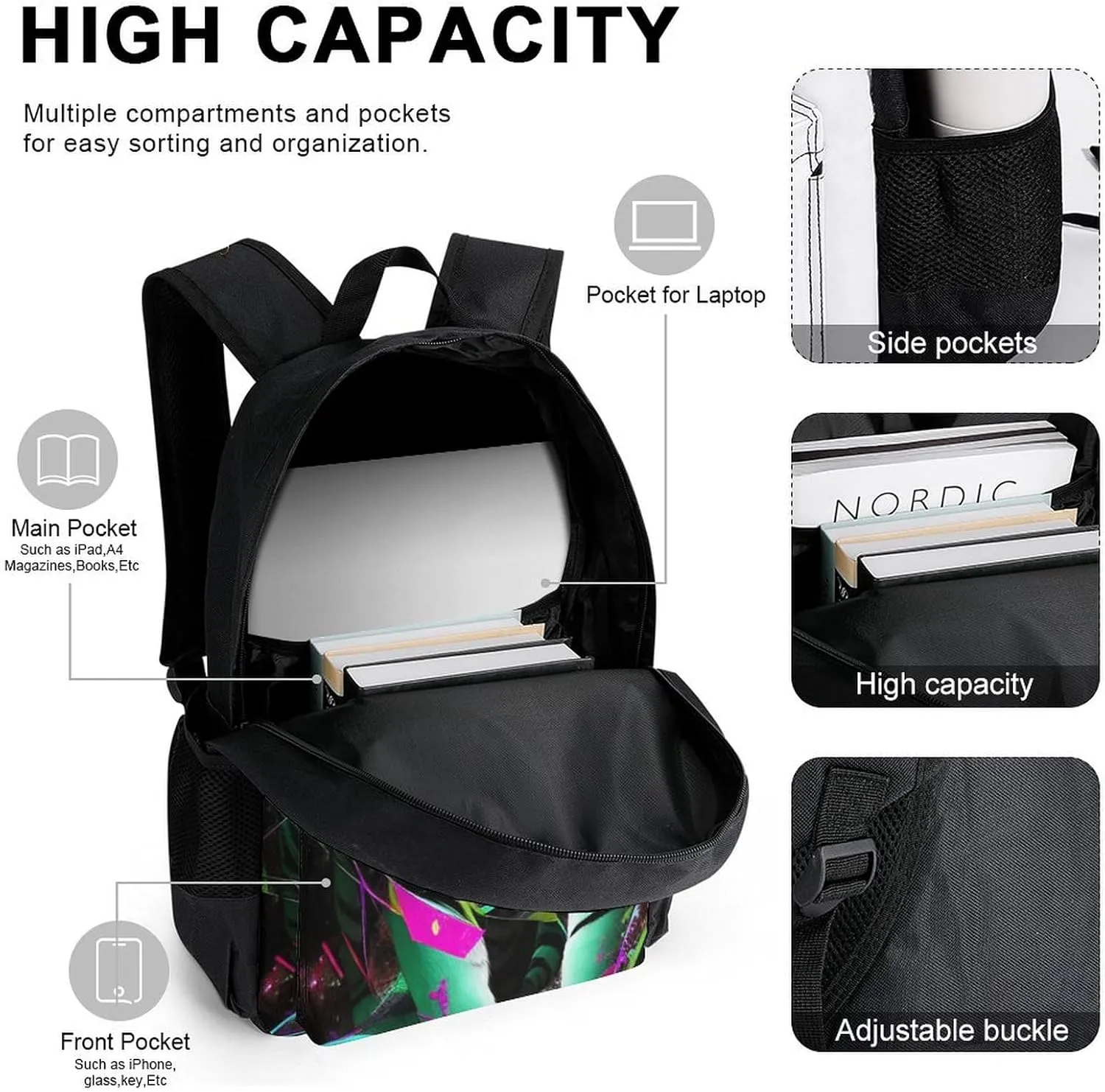 Supdreamc 3 Piece Daypack Sets, Trippy Tiger Animal Art Bookbag Lunch Bag Pencil Case, Shoulder Book Bags, Travel and Sport Backpack Rucksack Backpack Daypack