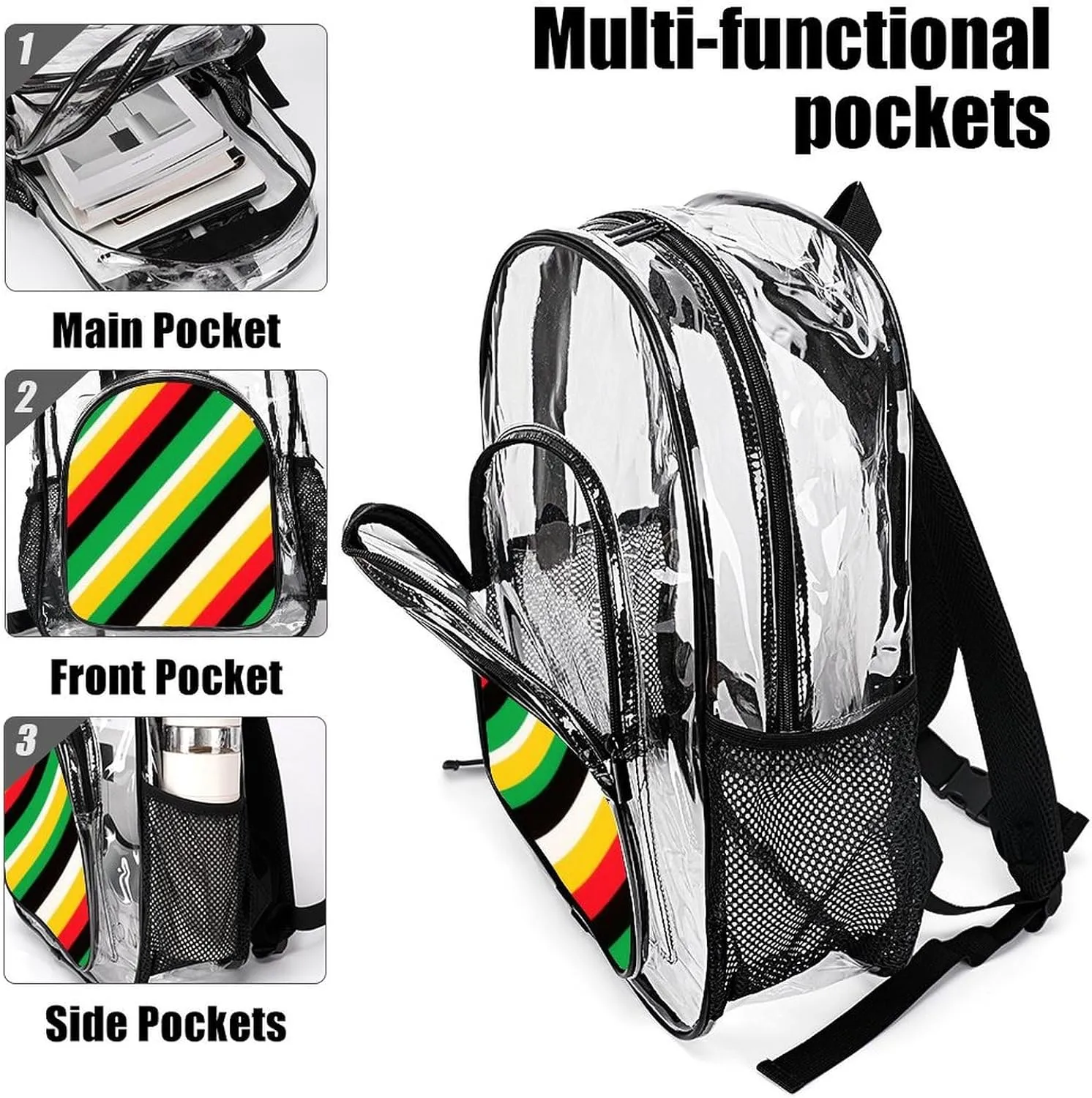 Supdreamc Daypack Backpack Multipurpose Anti-Theft Large Capacity Bookbag - Jamaican Rasta Flag Art Travel Hiking & Camping Rucksack Transparent Bag