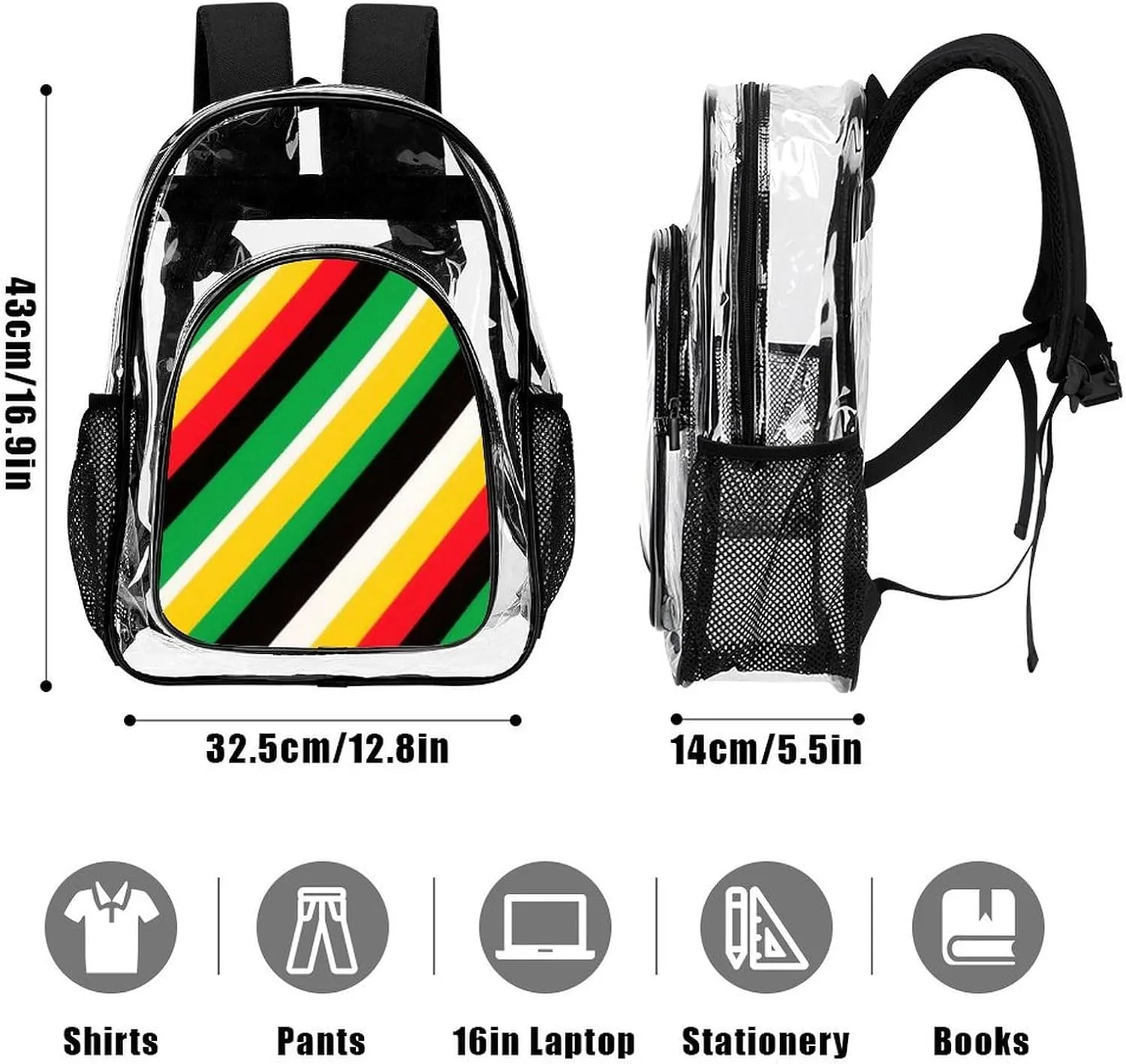 Supdreamc Daypack Backpack Multipurpose Anti-Theft Large Capacity Bookbag - Jamaican Rasta Flag Art Travel Hiking & Camping Rucksack Transparent Bag