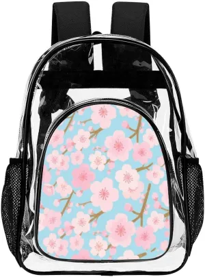 Supdreamc Lightweight Backpack for Gym Travel Bicycle - Big Capacity Multipurpose Transparent Carry On Bag, Spring Pink Blossom Trees Cherry Flowers Art Travel Hiking Bag & Day Pack