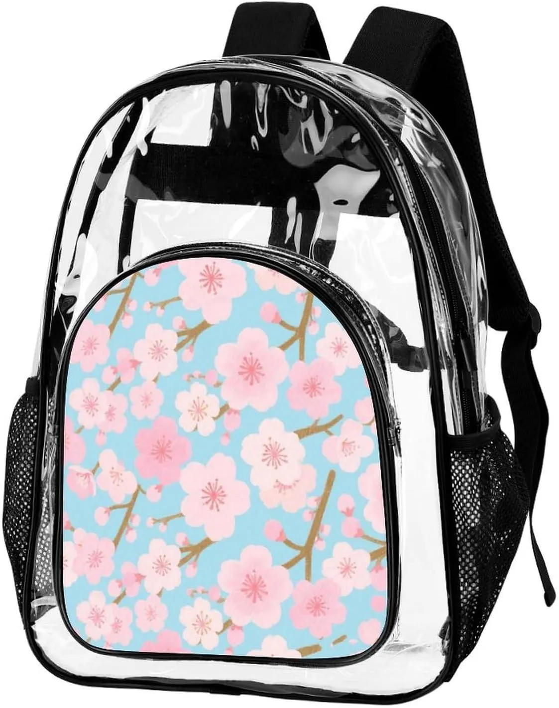 Supdreamc Lightweight Backpack for Gym Travel Bicycle - Big Capacity Multipurpose Transparent Carry On Bag, Spring Pink Blossom Trees Cherry Flowers Art Travel Hiking Bag & Day Pack
