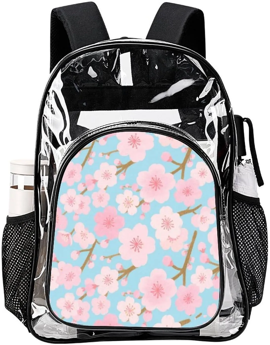 Supdreamc Lightweight Backpack for Gym Travel Bicycle - Big Capacity Multipurpose Transparent Carry On Bag, Spring Pink Blossom Trees Cherry Flowers Art Travel Hiking Bag & Day Pack