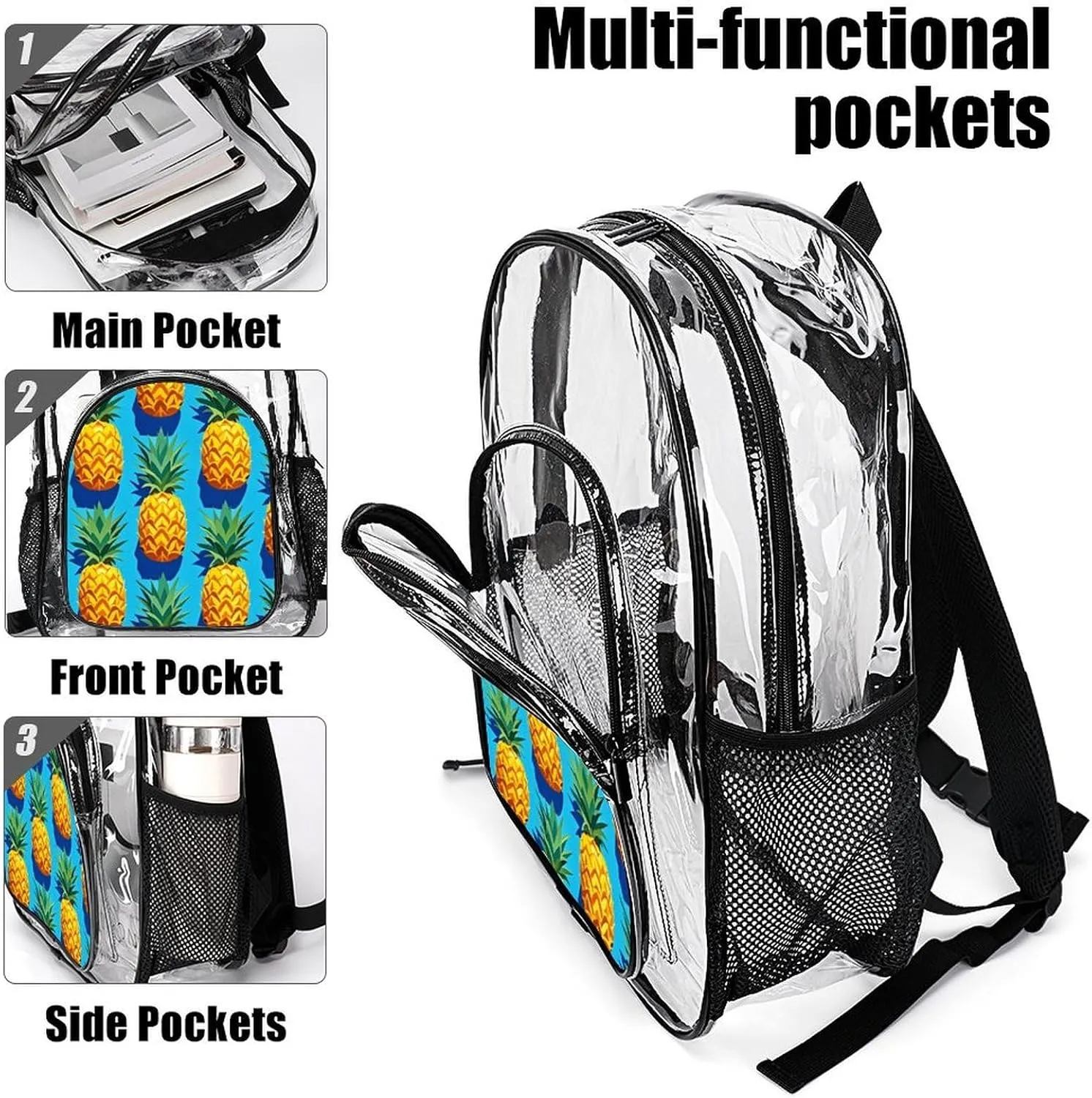 Supdreamc Lightweight Daypack Backpack for Sports Travel Running - Large Capacity Multipurpose Transparent Bookbag, Hawaiian Tropical Pineapple Art Laptop Backpack Daypack