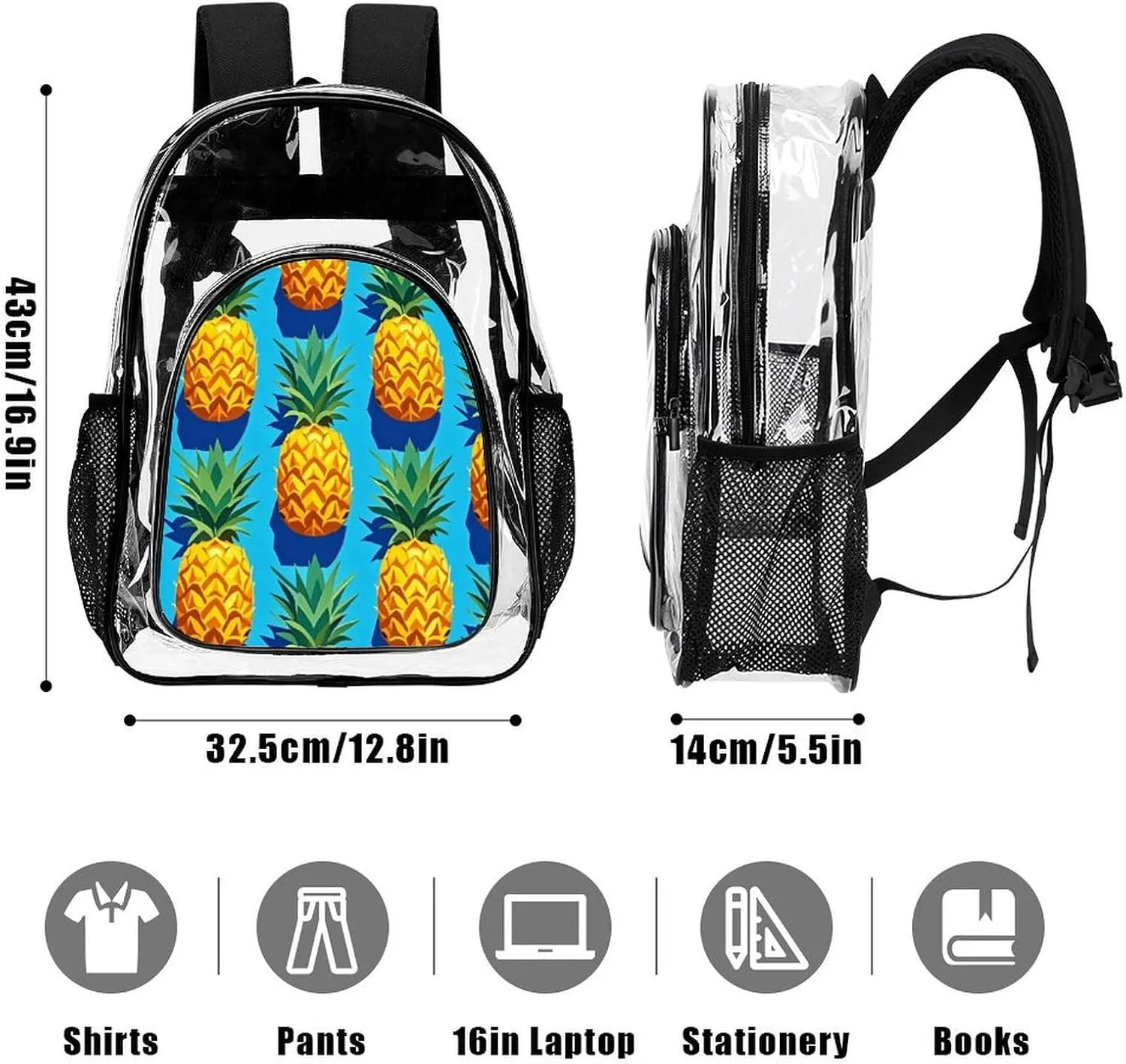 Supdreamc Lightweight Daypack Backpack for Sports Travel Running - Large Capacity Multipurpose Transparent Bookbag, Hawaiian Tropical Pineapple Art Laptop Backpack Daypack