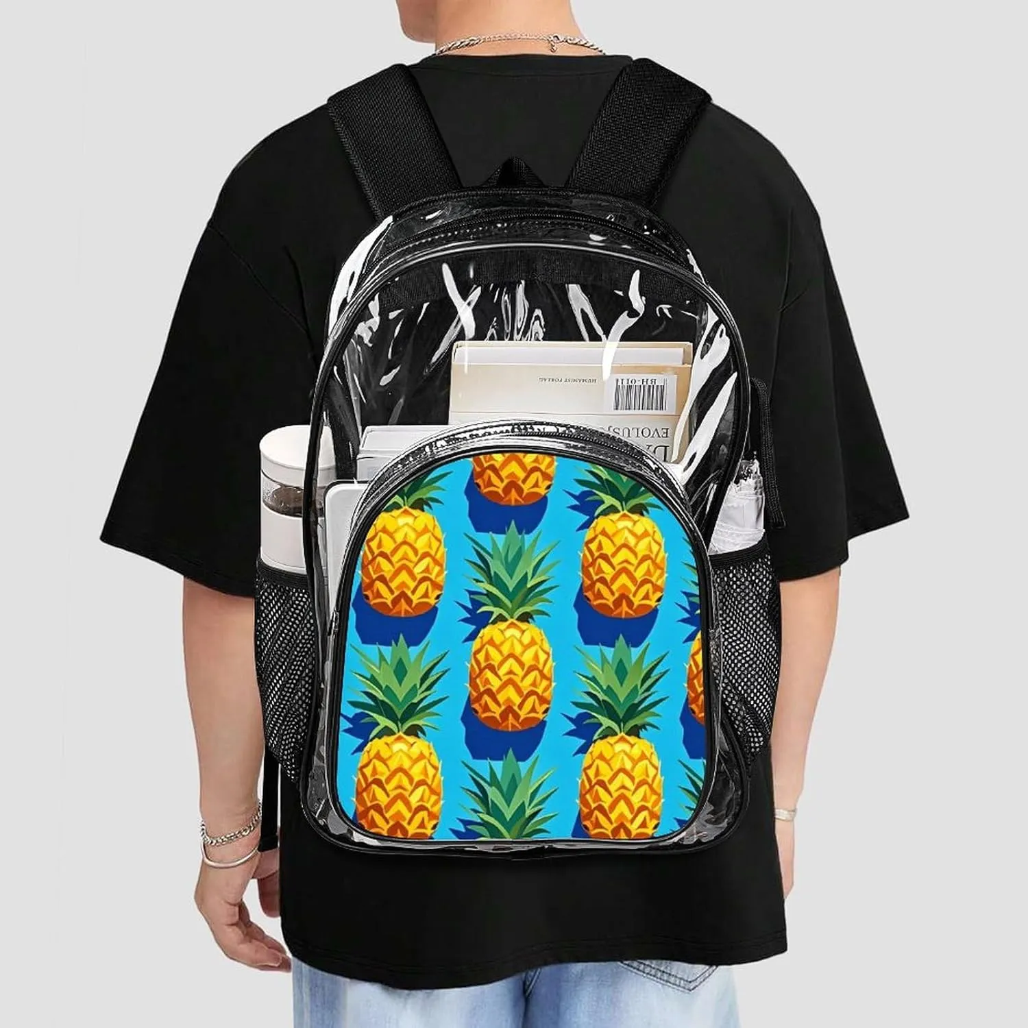 Supdreamc Lightweight Daypack Backpack for Sports Travel Running - Large Capacity Multipurpose Transparent Bookbag, Hawaiian Tropical Pineapple Art Laptop Backpack Daypack
