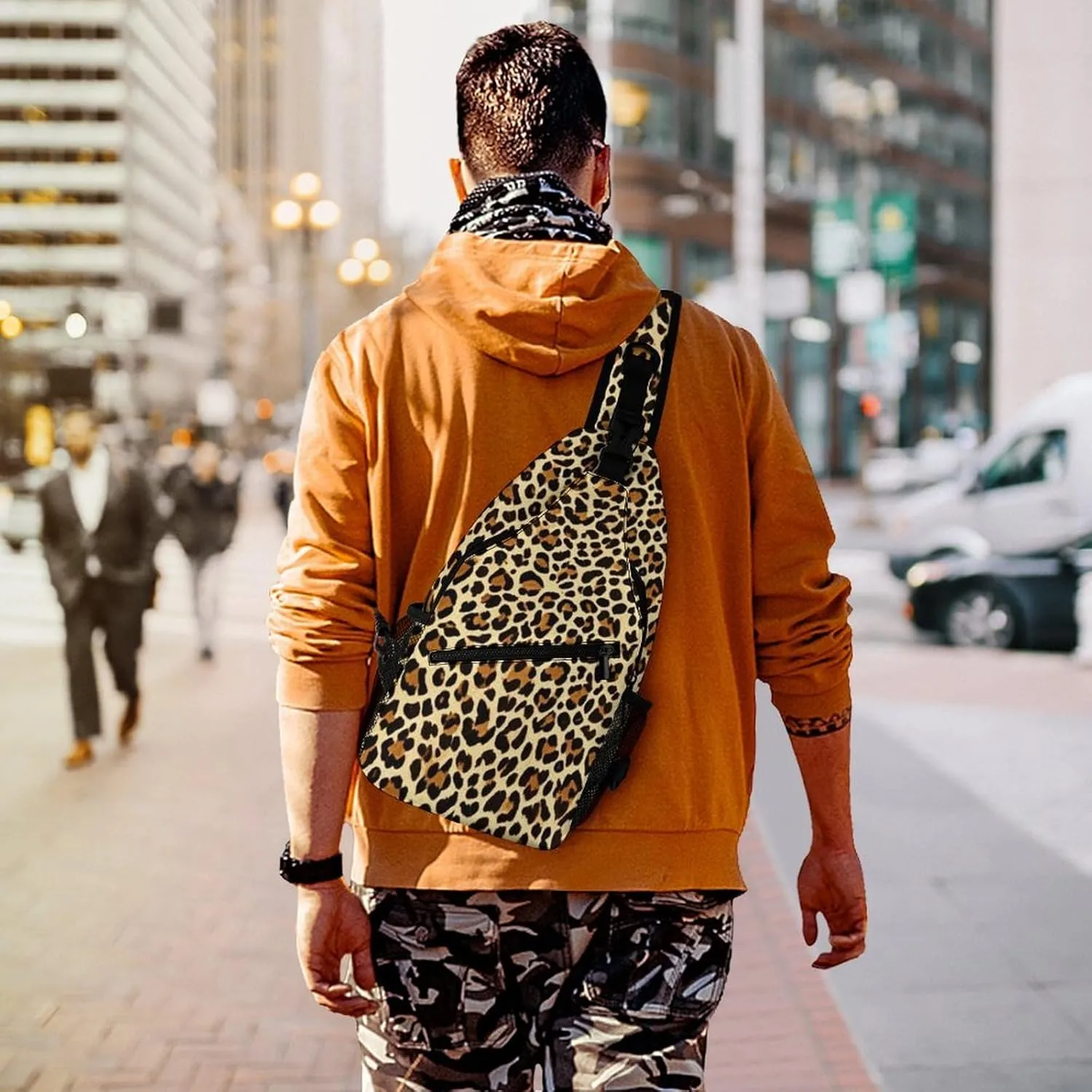 Supdreamc Men & Women Sling Shoulder Backpack Wild Animal Cheetah Leopard Art Outdoor Sport Daypack Travel Bag - Multipurpose Anti-Theft Tote Bags, Durable Crossbody Shoulder Bag