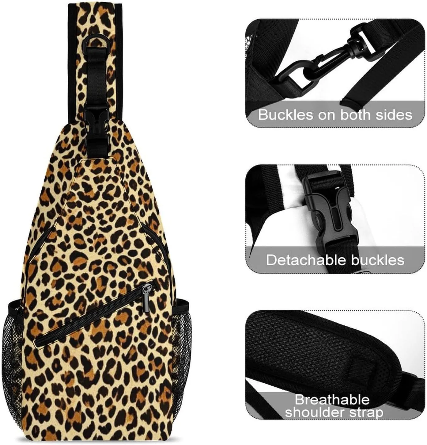 Supdreamc Men & Women Sling Shoulder Backpack Wild Animal Cheetah Leopard Art Outdoor Sport Daypack Travel Bag - Multipurpose Anti-Theft Tote Bags, Durable Crossbody Shoulder Bag