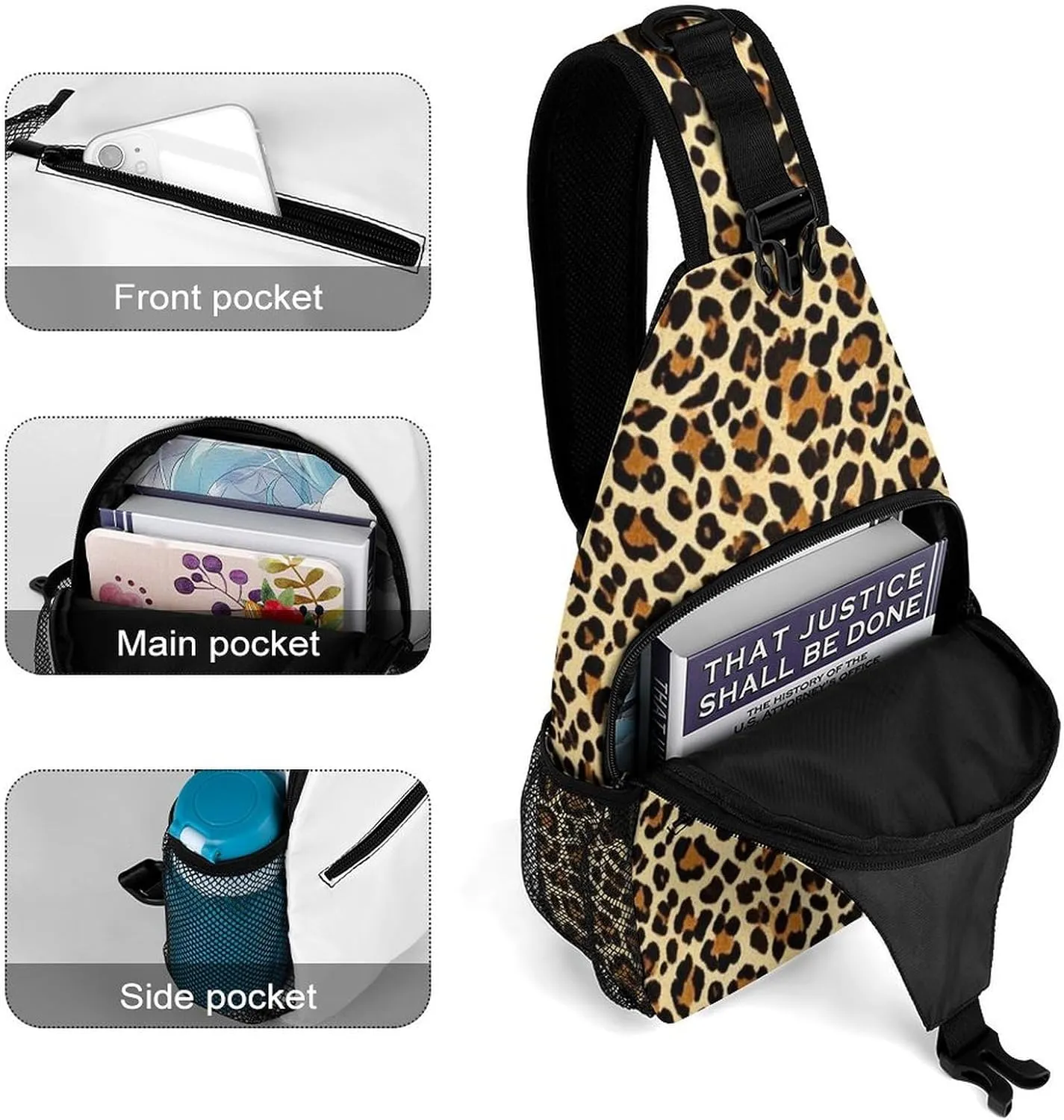 Supdreamc Men & Women Sling Shoulder Backpack Wild Animal Cheetah Leopard Art Outdoor Sport Daypack Travel Bag - Multipurpose Anti-Theft Tote Bags, Durable Crossbody Shoulder Bag