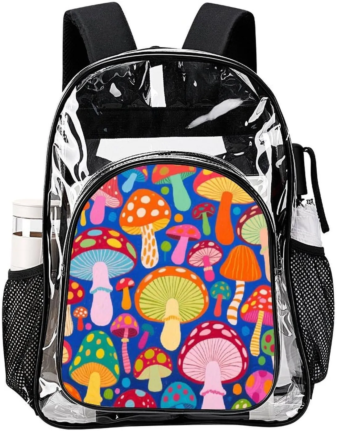Supdreamc Men Women Lightweight Colorful Mushroom Art Casual Daypack Big Capacity Bookbag Transparent Bag for Gym Travel Walking Cycling