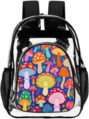 Supdreamc Men Women Lightweight Colorful Mushroom Art Casual Daypack Big Capacity Bookbag Transparent Bag for Gym Travel Walking Cycling