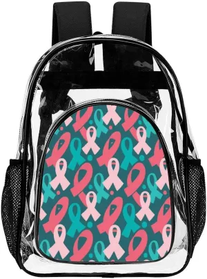 Supdreamc Men Women Lightweight Colorful Ribbon Breast Cancer Awareness Art Daypack Bookbag Big Capacity Carry On Bag Transparent Bag for Camping Travel Bicycle
