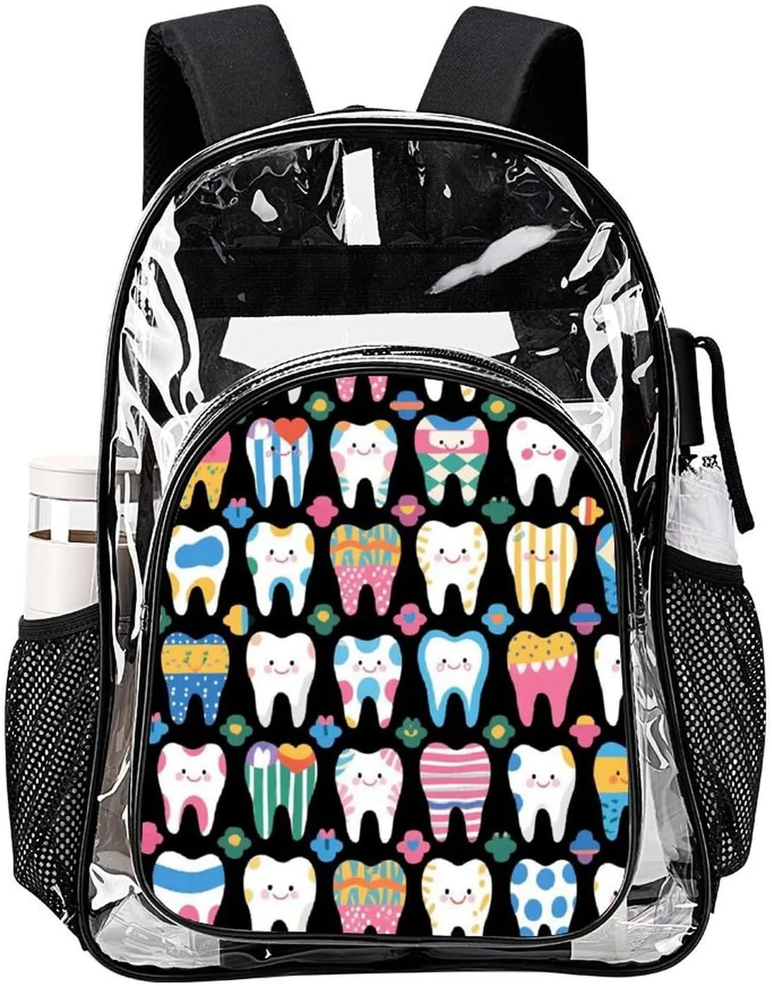 Supdreamc Men Women Lightweight Funny Teeth Dental Art Daypack Bookbag Big Capacity Carry On Bag Transparent Bag for Camping Travel Bicycle