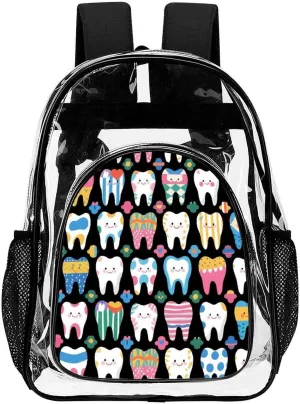 Supdreamc Men Women Lightweight Funny Teeth Dental Art Daypack Bookbag Big Capacity Carry On Bag Transparent Bag for Camping Travel Bicycle
